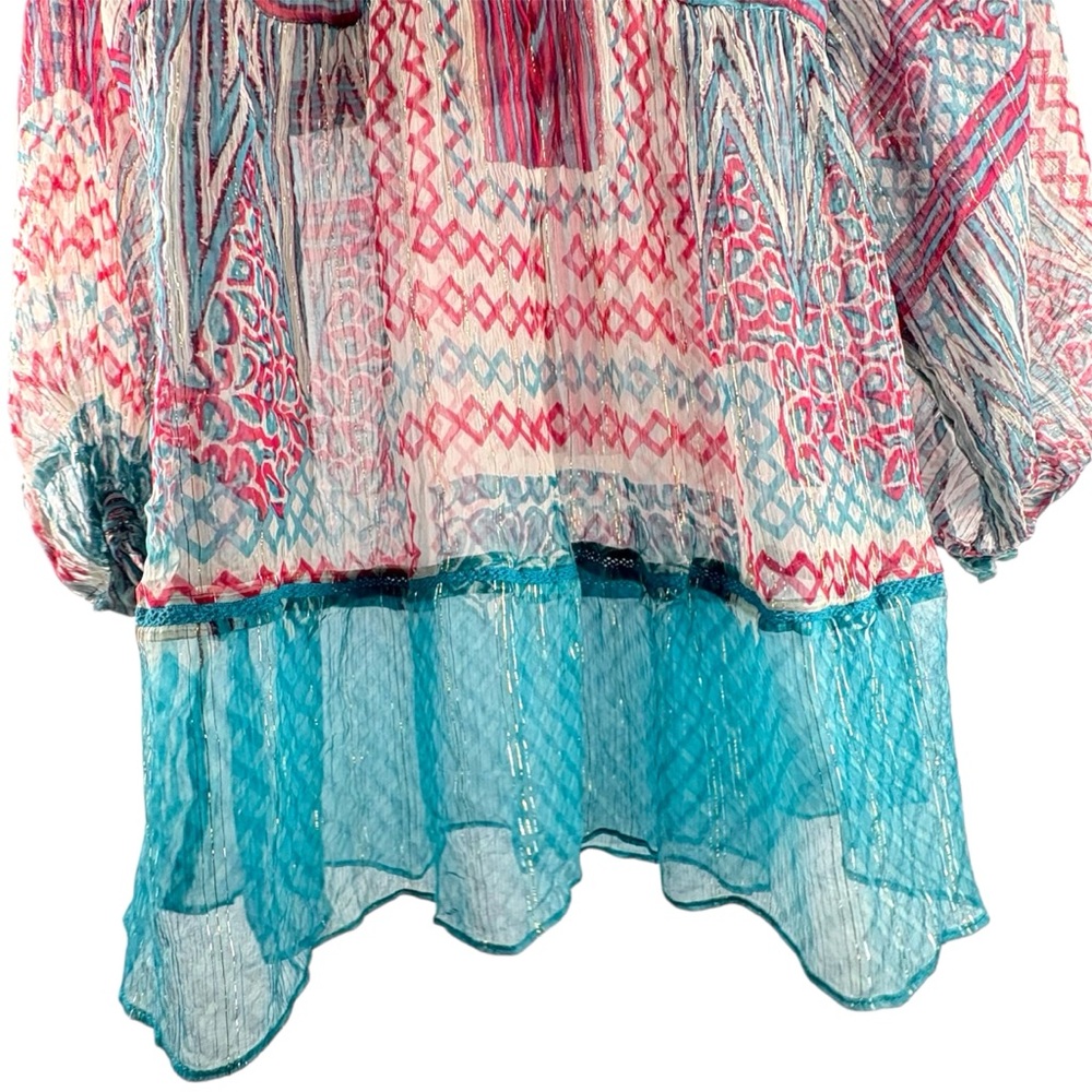 Ritu Kumar Multicolor Boho Blouse Sheer Flowy Long Sleeves NWT Sz 2 Festival - Picture 3 of 11